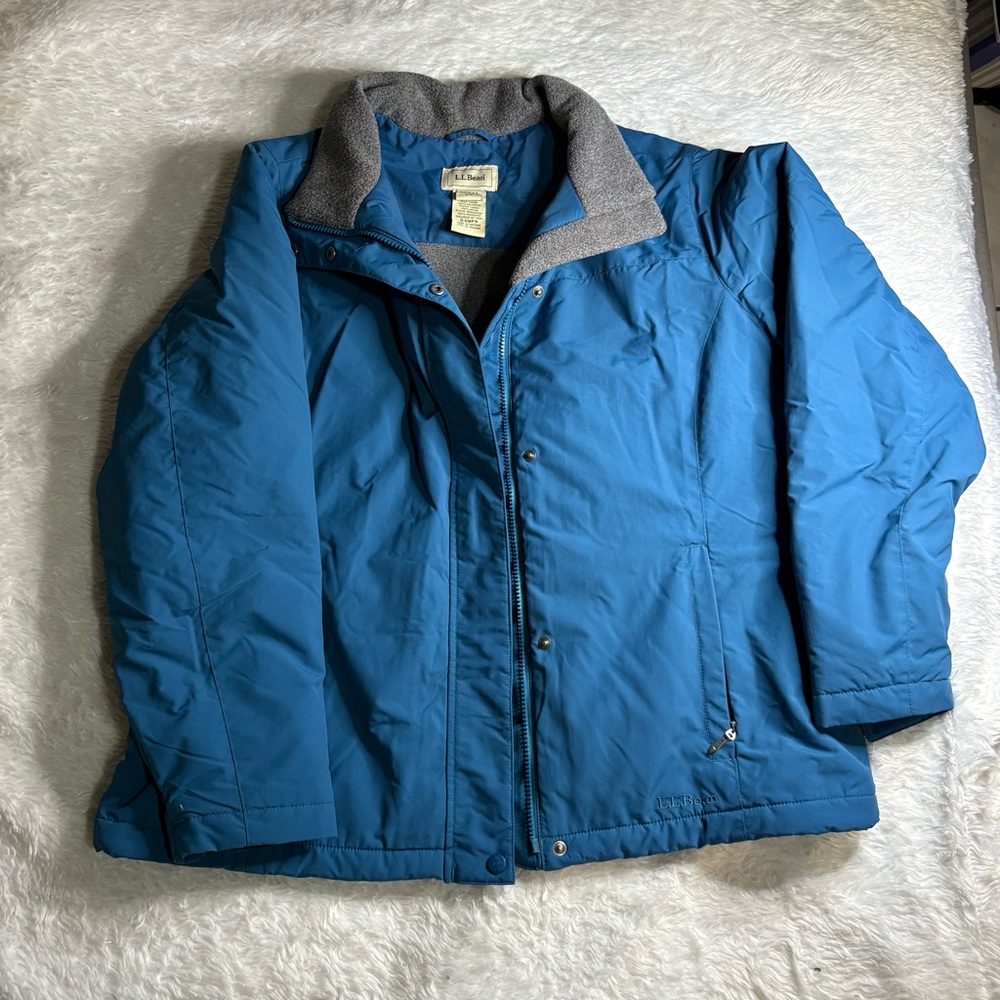 LL Bean Jacket Women XL Blue Teal Winter Fleece Lined Full Zip Mock
Neck